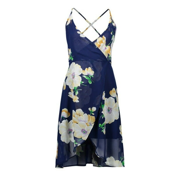HOSD Damen Suspender Cotton Print Long Beach Kleid